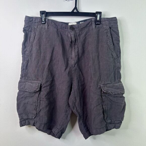Lucky Brand Linen Cargo Shorts Mens 38 Gray 100% Linen Relaxed Fit Beach Preppy - Picture 1 of 10